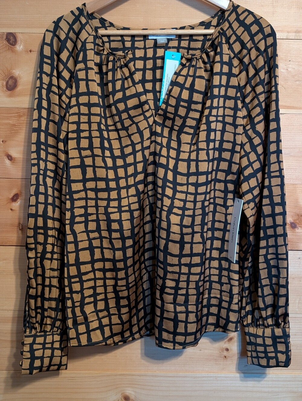 Calvin Klein Sierra Key Printed Long Sleeve Blouse *NWT *Large